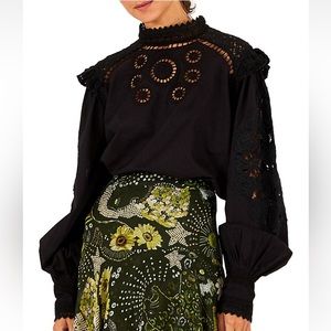 Farm Rio Lace & Eyelet Long Sleeve Blouse Size M